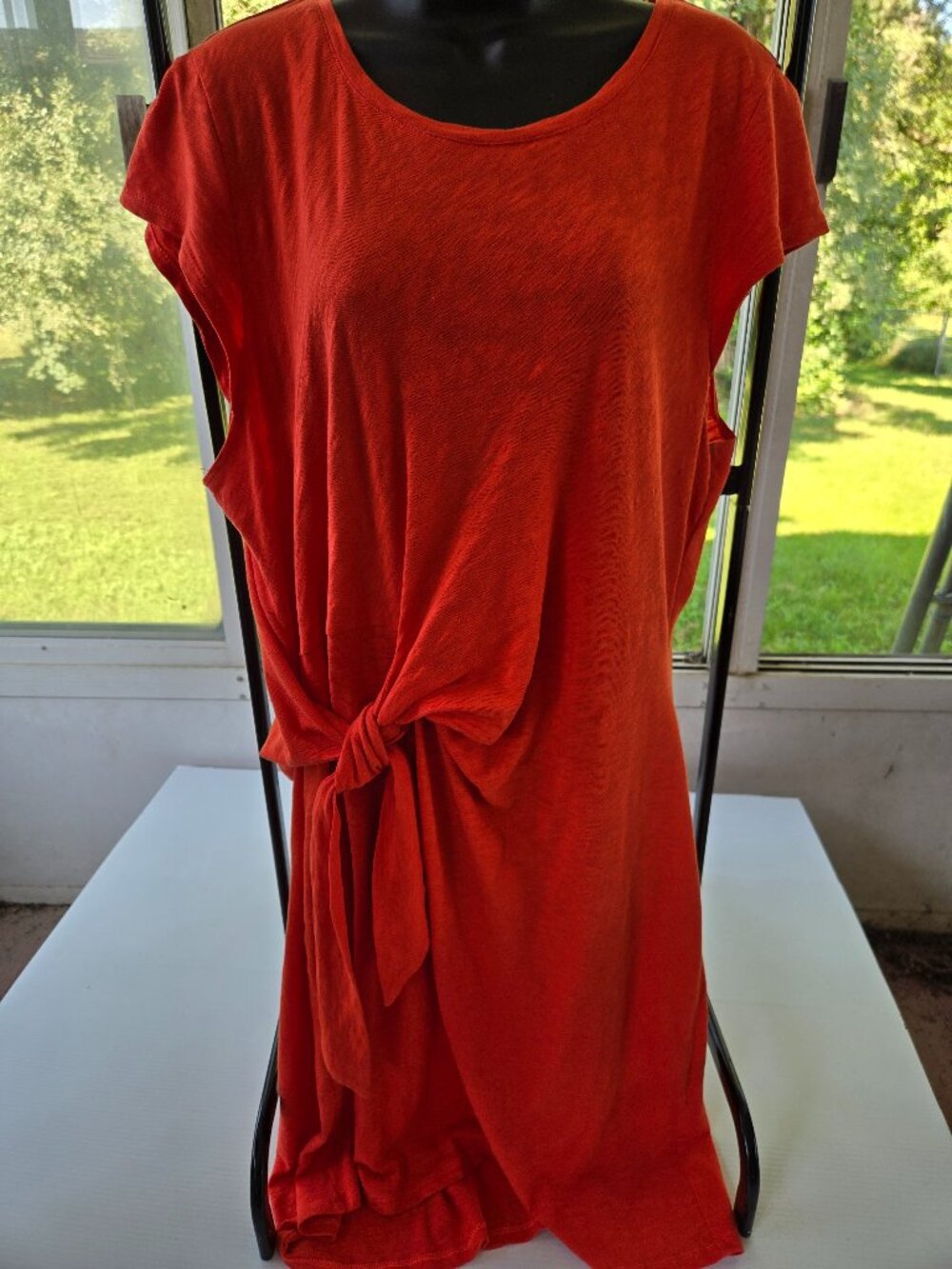 Talbots Side Tie Dress T-Shirt Cotton Coral Orange Cap Sleeve Size XL